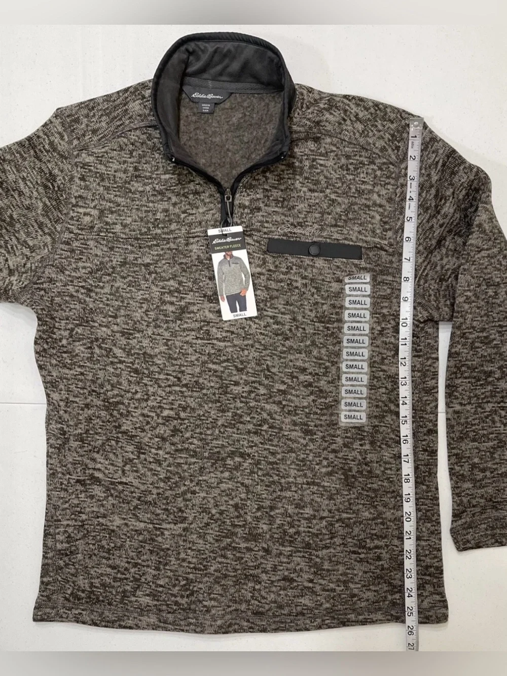 Eddie Bauer Men’s Heather Gray 1/4 Zip Long Sleeve Pullover Fleece Sweater s S